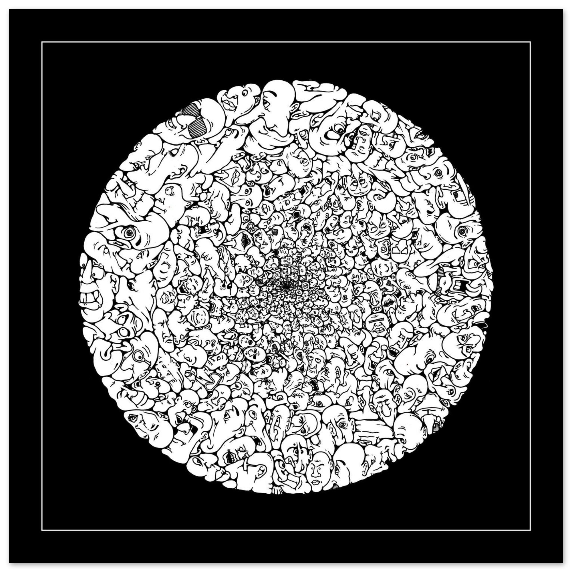 Crowd Sphere Print, Black White Illustration, Surreal Drawing, Contemporary Decor