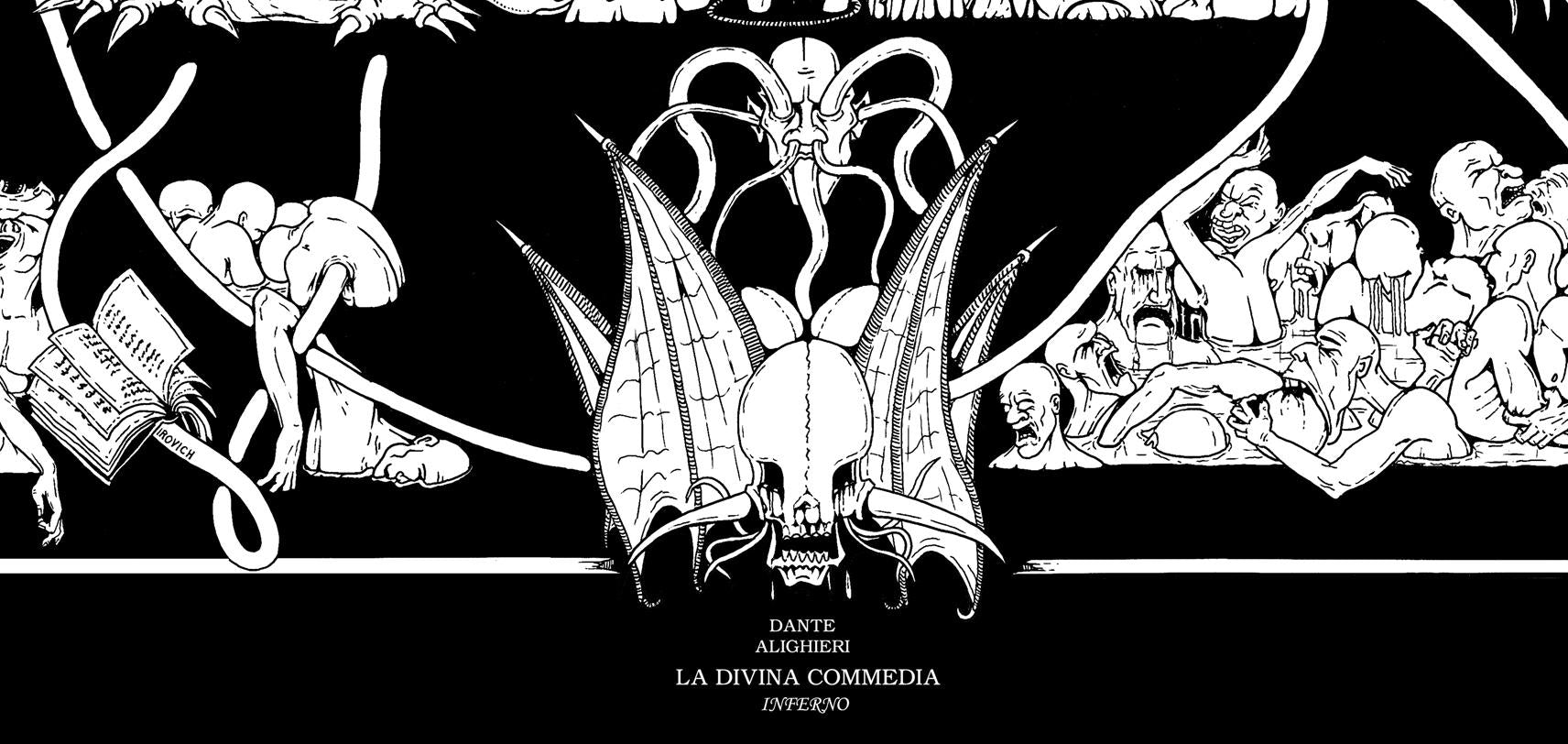 Dante Alighieri "Divine Comedy". Illustration, Surreal Wall Art, Detailed Mythological Poster, Literary Poster, Monochrome Print