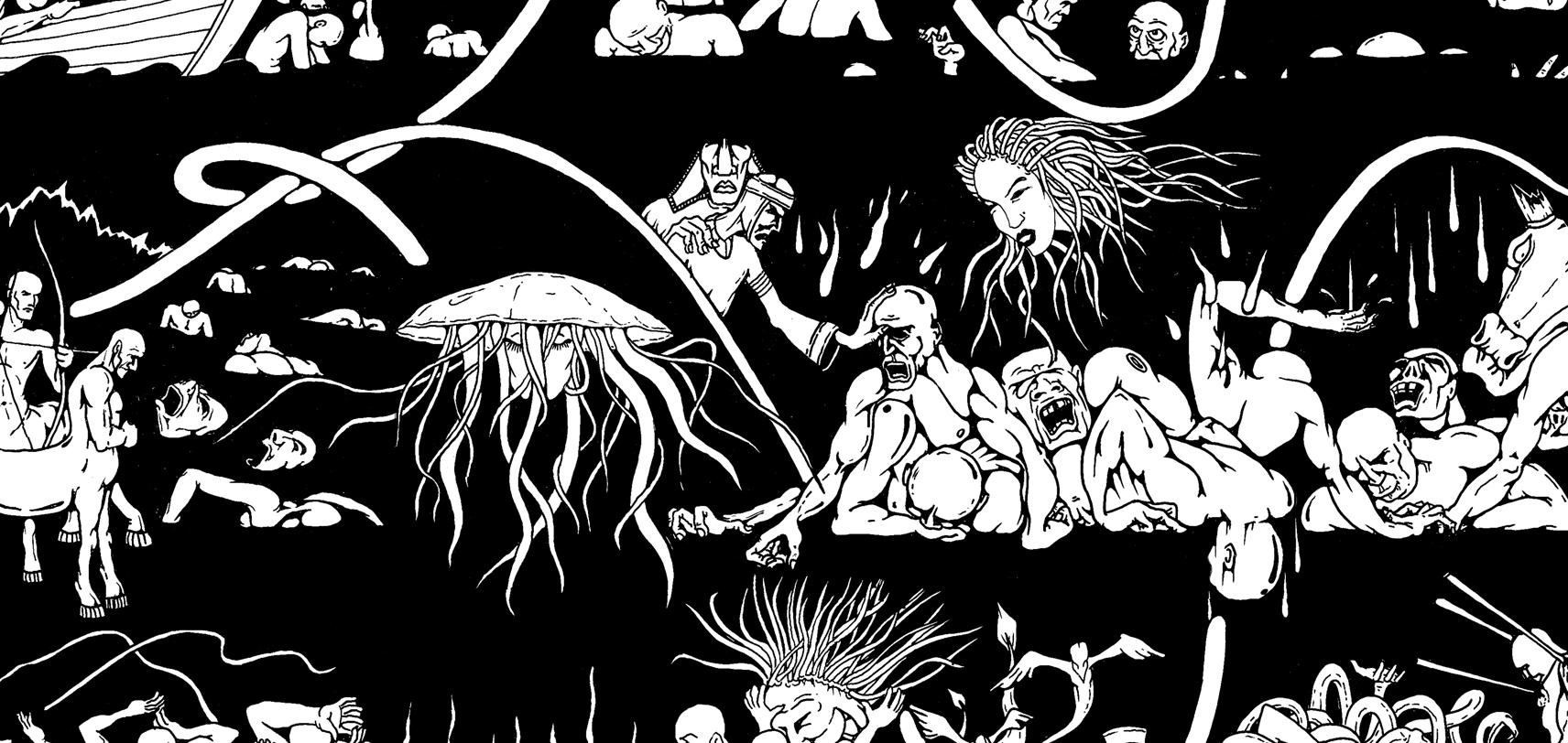 Dante Alighieri "Divine Comedy". Illustration, Surreal Wall Art, Detailed Mythological Poster, Literary Poster, Monochrome Print