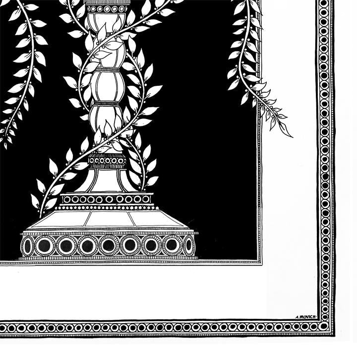 Menorah Poster, Judaica Illustration, Jewish Fine Print, Black White Decor
