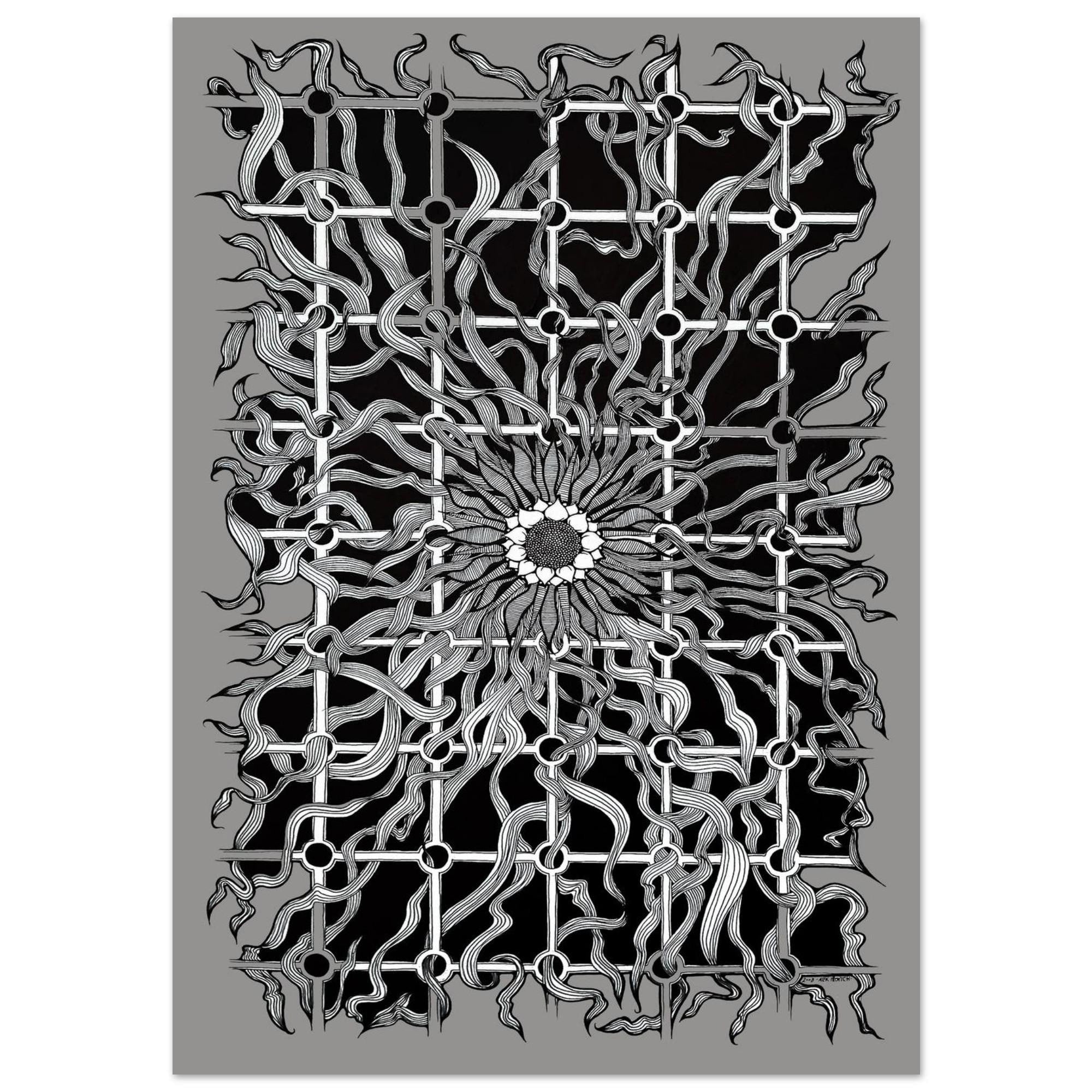 Abstract Geometric Line Art Print, Modern Organic Black White, Illustration, Monochrome Fine Print, Contemporary Decor