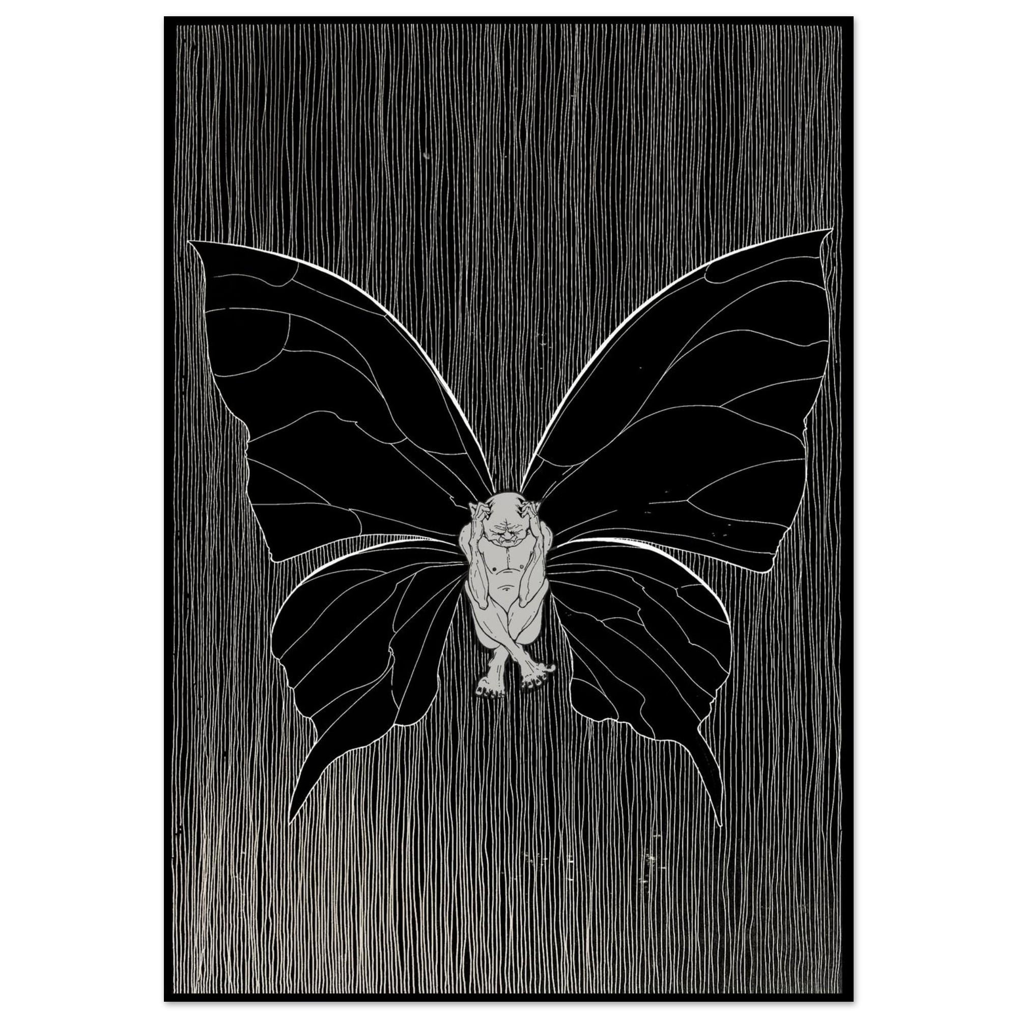 Butterfly Illustration, Symbolic Poster, Black White Fine Print, Contemporary Decor