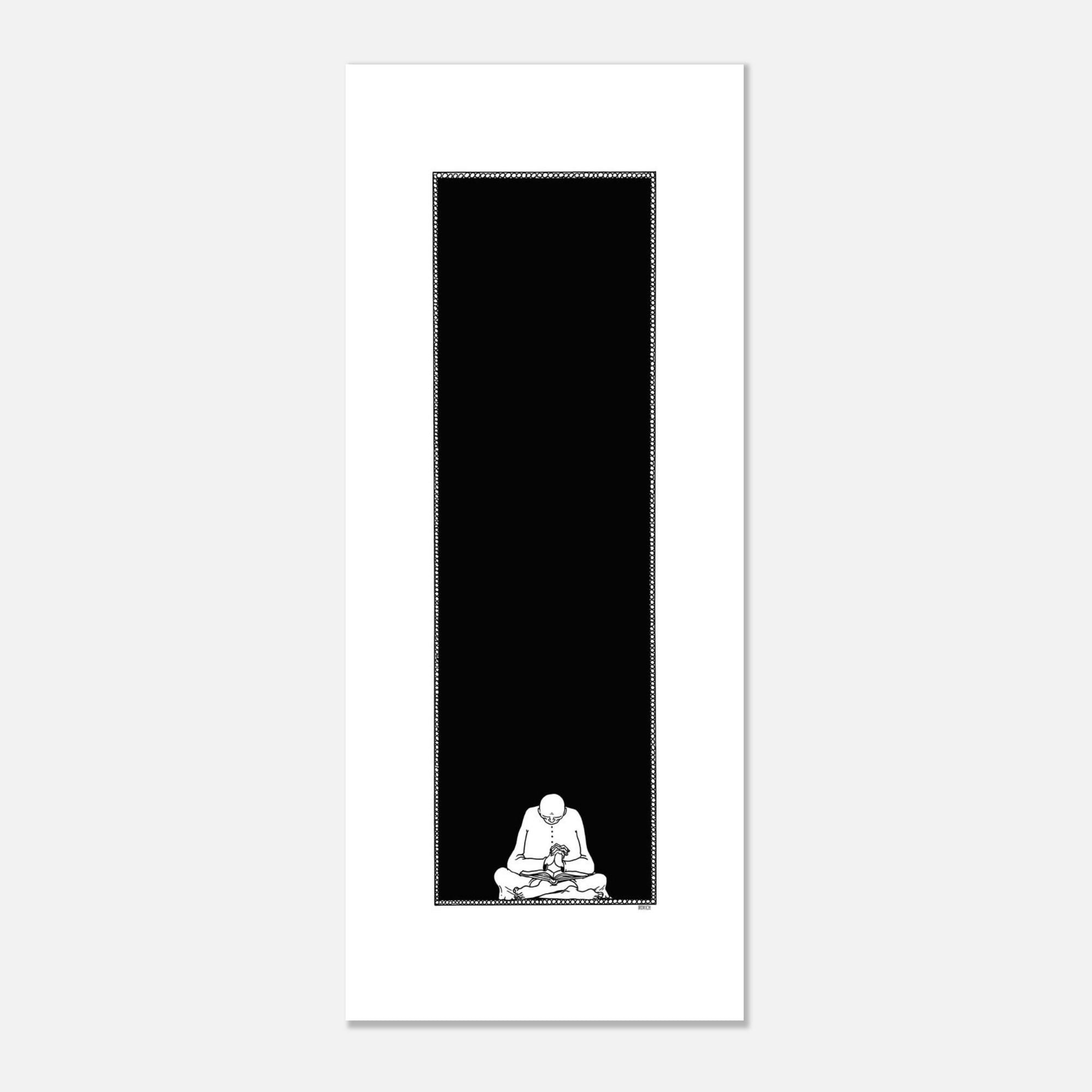 Men with Book. Original Art Print, Solitary Reading Figure, Minimalist Wall Decor, Literary Illustration, Black White Fine Print