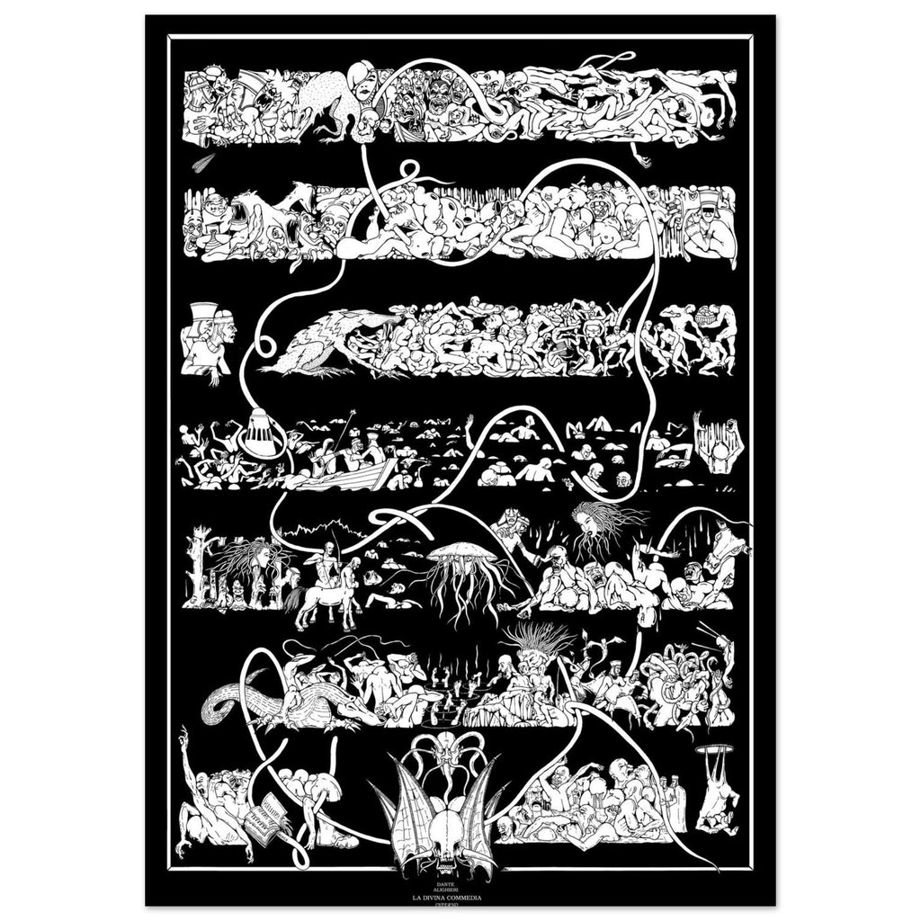 Dante Alighieri "Divine Comedy". Illustration, Surreal Wall Art, Detailed Mythological Poster, Literary Poster, Monochrome Print