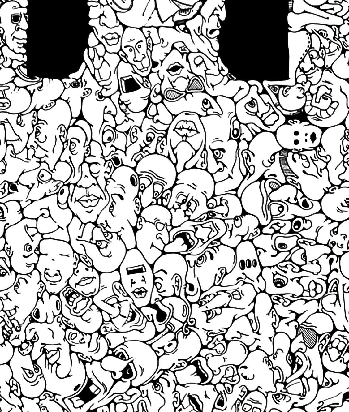 ZOOM IN/OUT. Conceptual Faces Poster, Black White Illustration, Fine Print, Modern Decor