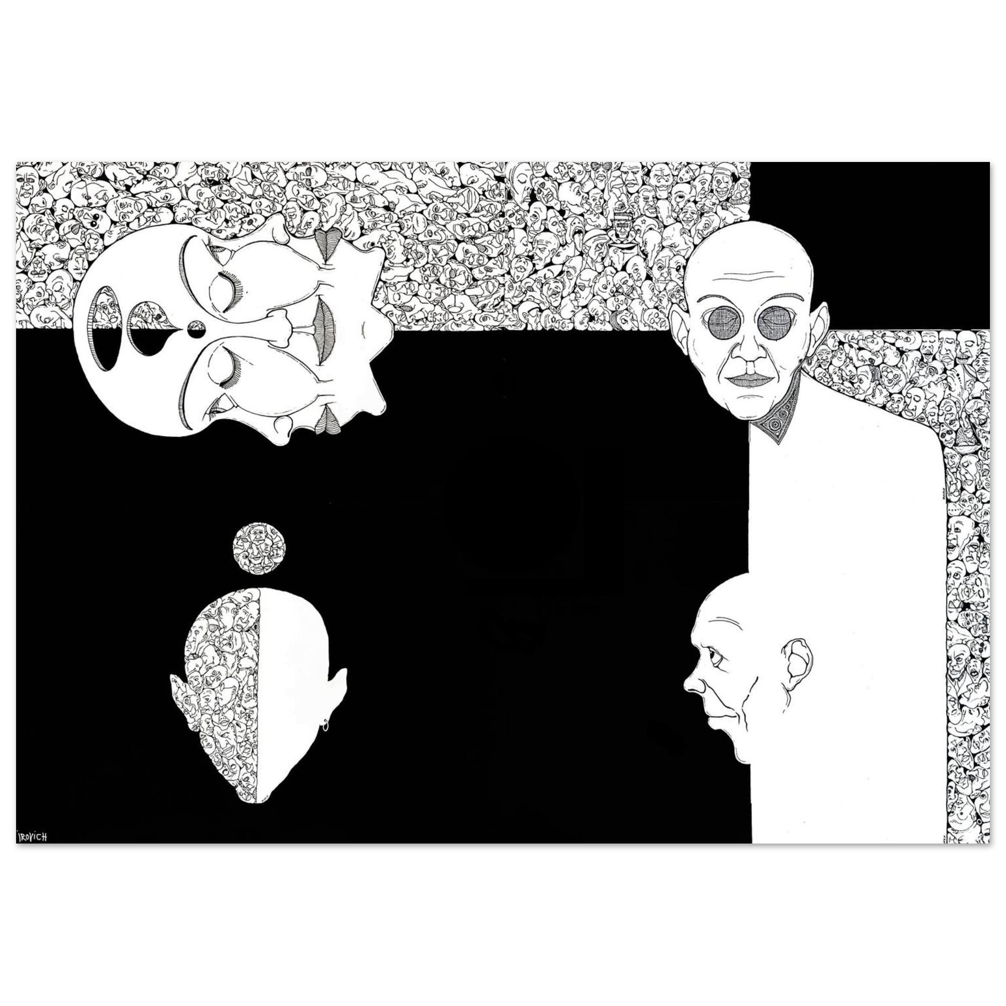 Absence of Indirectness. Conceptual Illustration, Surreal Drawing, Black White Fine Print, Modern Decor