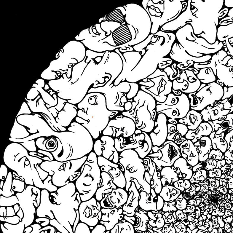 Crowd Sphere Print, Black White Illustration, Surreal Drawing, Contemporary Decor