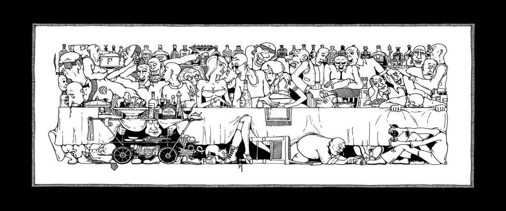 Last Supper artwork -a modern interpretation filled with expressive characters and intricate detail. Biblical Illustration, Monochrome Print