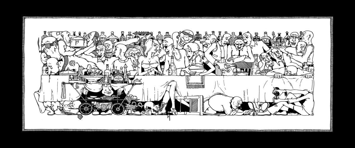 Last Supper artwork -a modern interpretation filled with expressive characters and intricate detail. Biblical Illustration, Monochrome Print