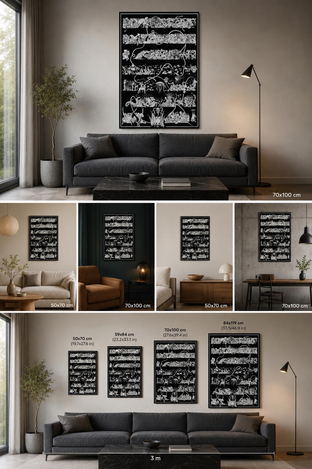 Dante Alighieri "Divine Comedy". Illustration, Surreal Wall Art, Detailed Mythological Poster, Literary Poster, Monochrome Print