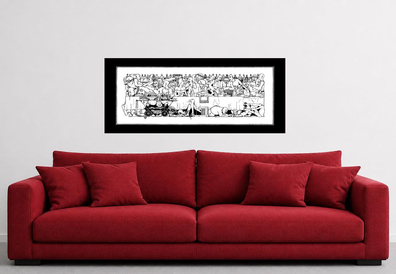 Last Supper artwork -a modern interpretation filled with expressive characters and intricate detail. Biblical Illustration, Monochrome Print
