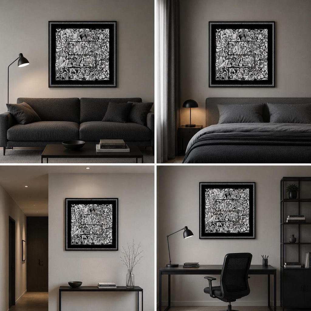 Dual Forms Poster, Black White Illustration, Symbolic Fine Print, Contemporary Decor