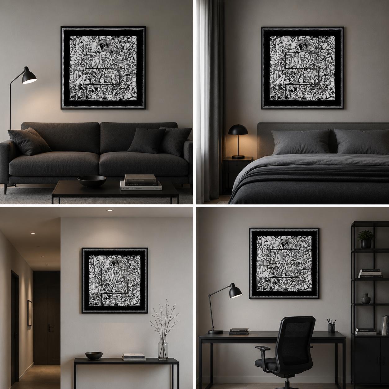 Dual Forms Poster, Black White Illustration, Symbolic Fine Print, Contemporary Decor