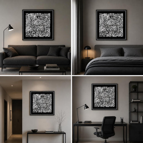 Dual Forms Poster, Black White Illustration, Symbolic Fine Print, Contemporary Decor