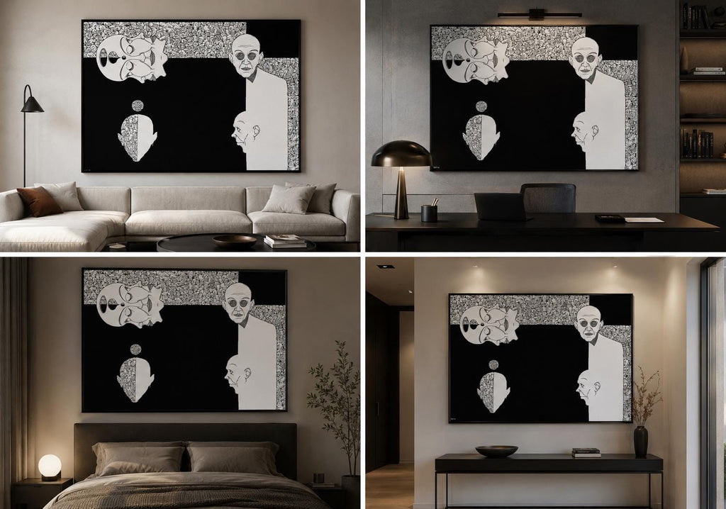 Absence of Indirectness. Conceptual Illustration, Surreal Drawing, Black White Fine Print, Modern Decor