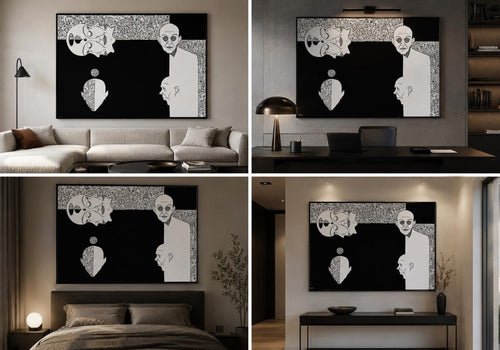 Absence of Indirectness. Conceptual Illustration, Surreal Drawing, Black White Fine Print, Modern Decor