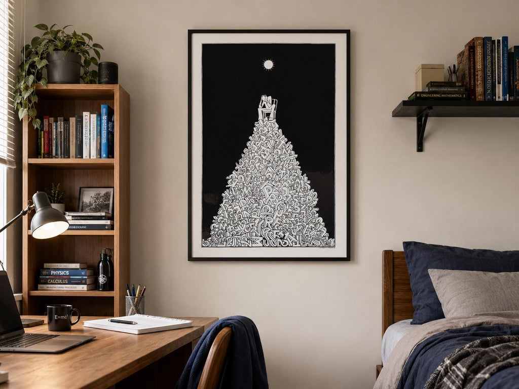 Progress. Geometric Illustration, Abstract Fine Print, Black White Decor
