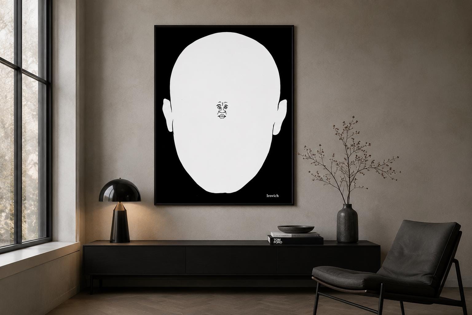 Not Emptiness. Minimal Face Poster, Conceptual Illustration, Black White Fine Print