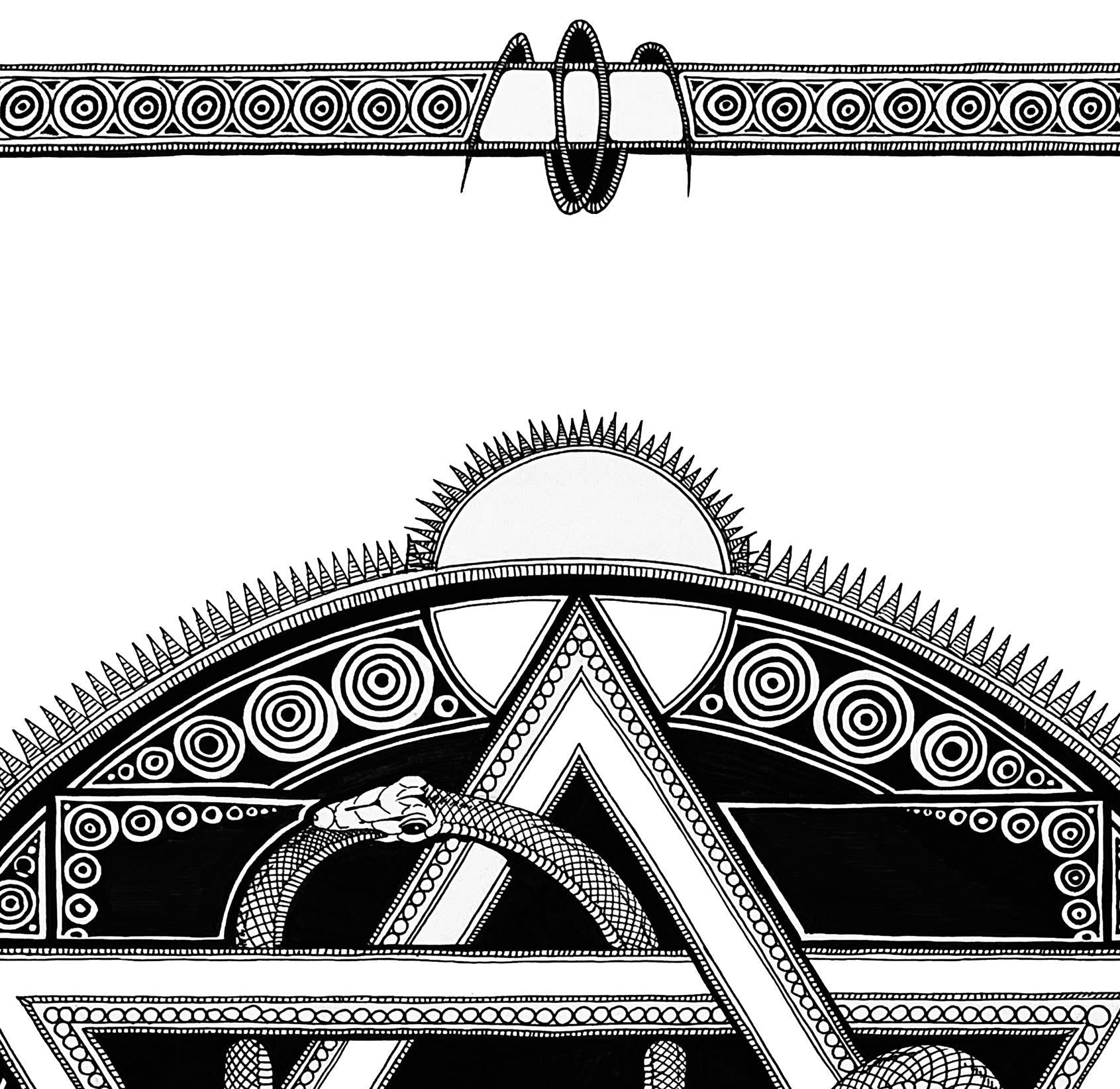 Star of David artwork combined with the Ouroboros. MagenDavid Poster, Judaica Illustration, Sacred Symbol Fine Print, Monochrome Decor