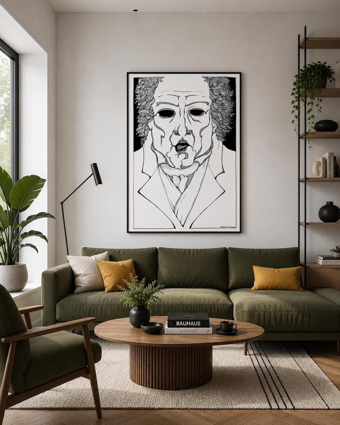 Ludwig van Beethovenr,  Monochrome Illustration, Fine Art Print, Minimalist Home Decor, Black and White Print